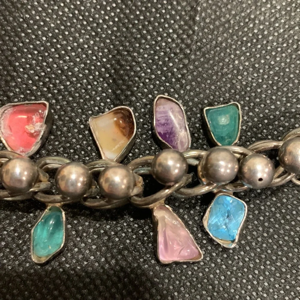 Unique vintage sterling silver and gem bracelet - Picture 13 of 16